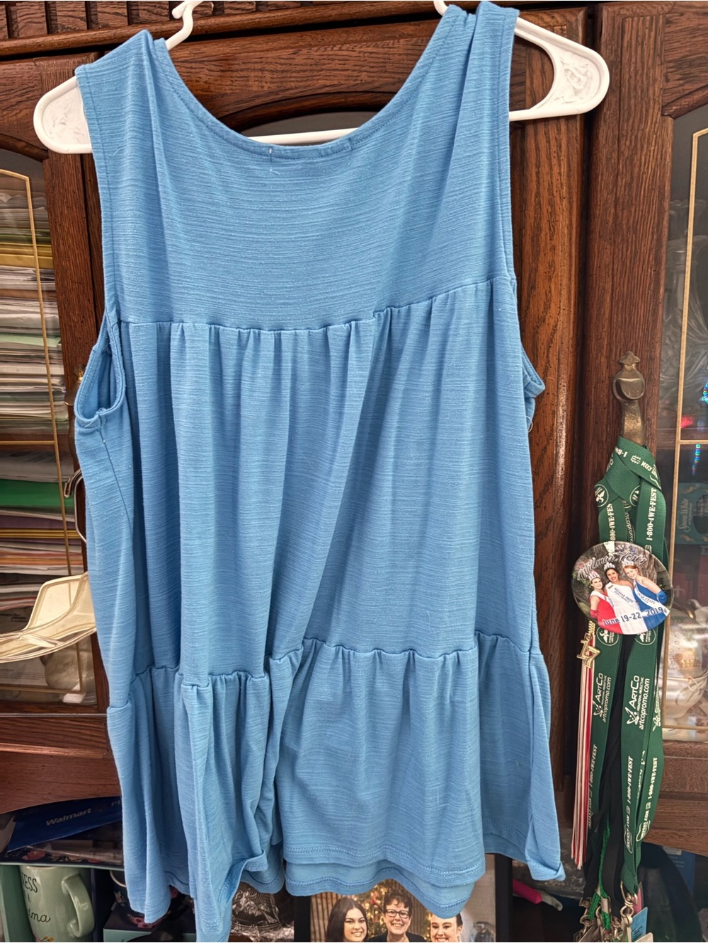Planet Gold Light Blue Ruffle Tiered Tank Top - Picture 4 of 4
